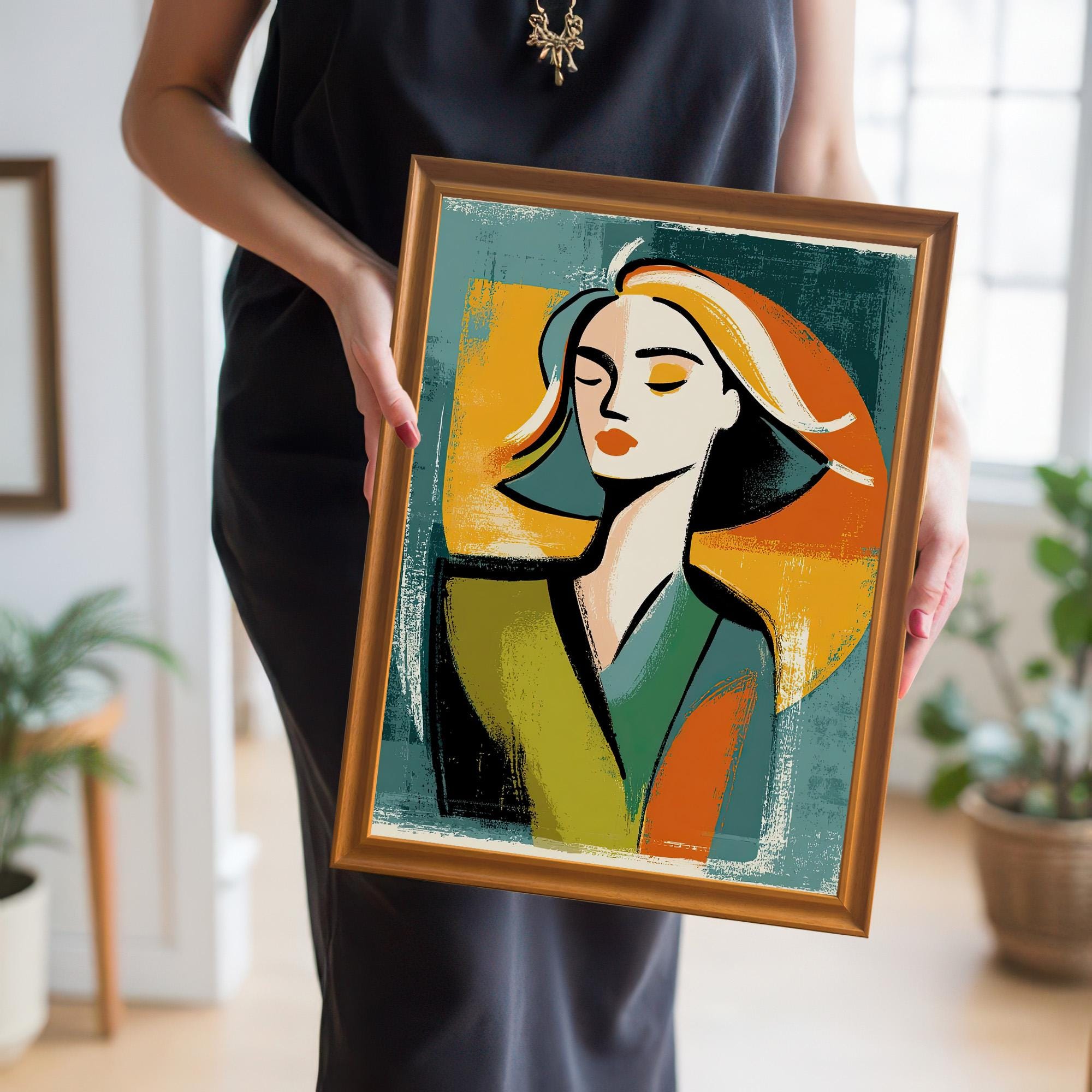 Flowing Hair Abstract Woman Portrait Wood Framed Wall Art Print ...