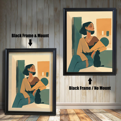 Comparison of framed art prints with and without a mount, featuring the 'Black' wood frame. The left print shows the artwork with a mat, while the right displays it without, demonstrating the versatile framing styles.