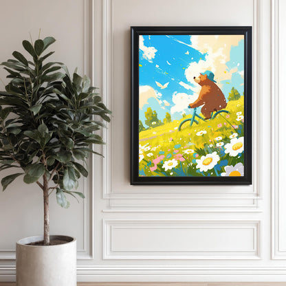 A full-length, lifestyle shot of the black-framed art print hanging on a white wall with wainscoting. A large green plant in a concrete pot is placed next to the framed artwork, creating a modern, minimalist interior scene