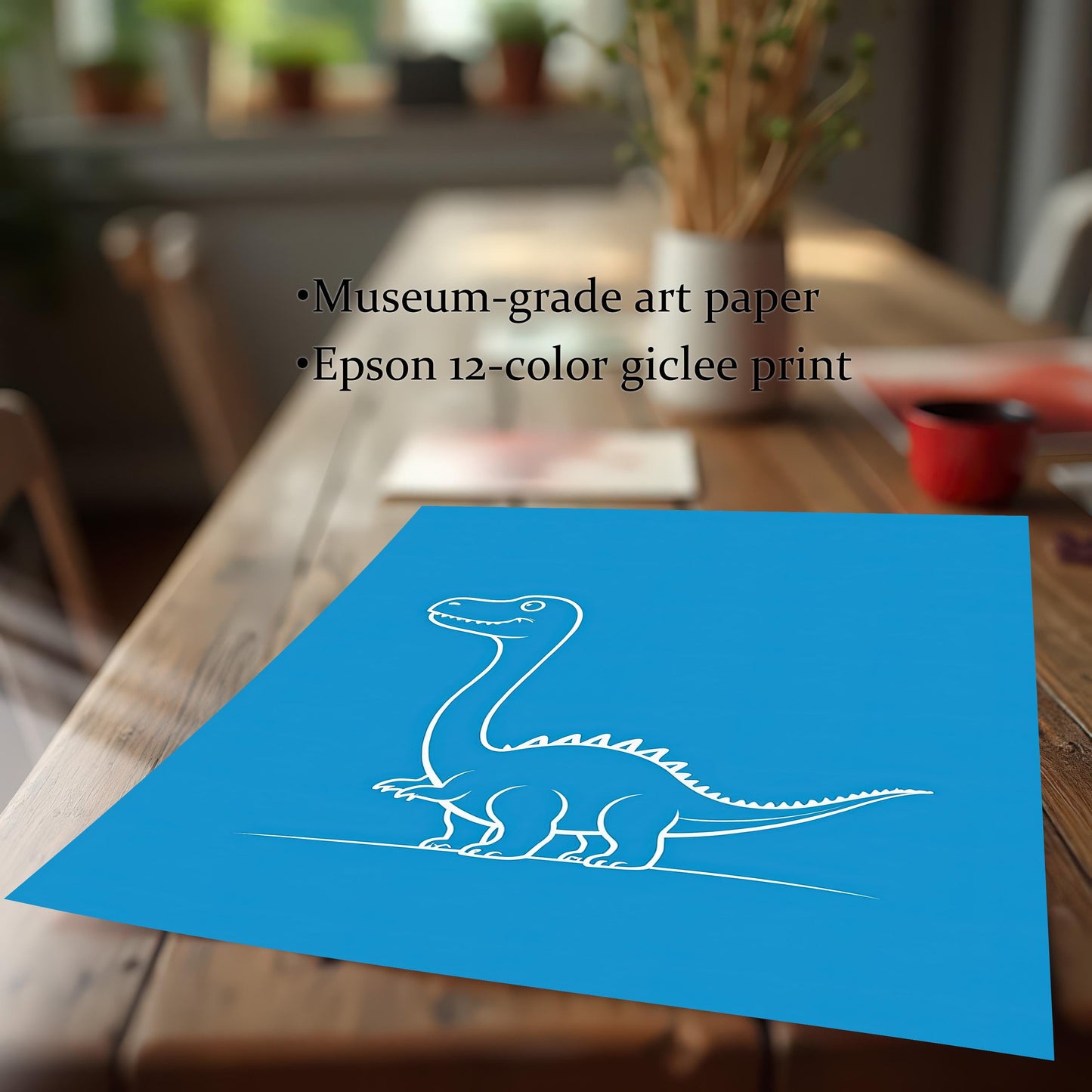 Minimalist Dinosaur Line Wood Framed Wall Art Print | Brontosaurus Illustration Poster