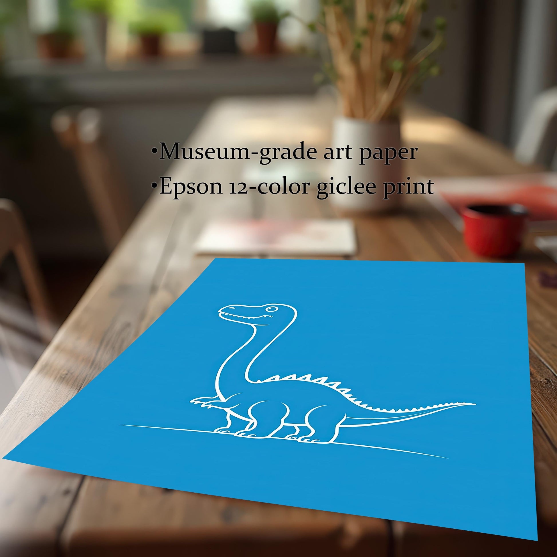 Minimalist Dinosaur Line Wood Framed Wall Art Print | Brontosaurus Illustration Poster