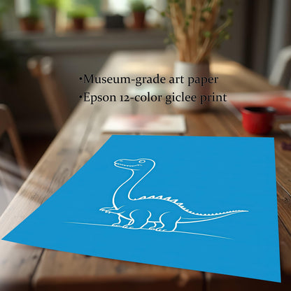 Minimalist Dinosaur Line Wood Framed Wall Art Print | Brontosaurus Illustration Poster