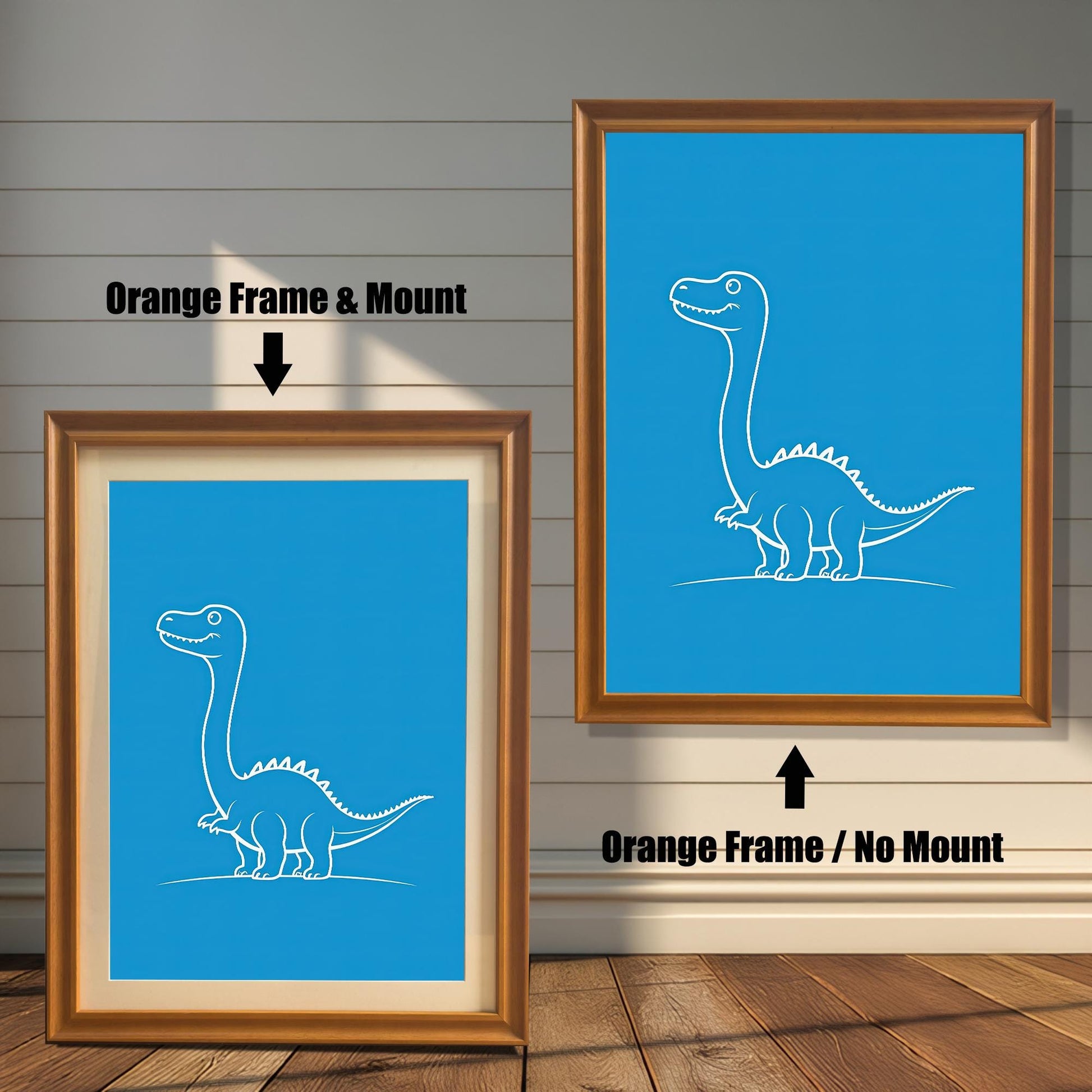 Minimalist Dinosaur Line Wood Framed Wall Art Print | Brontosaurus Illustration Poster