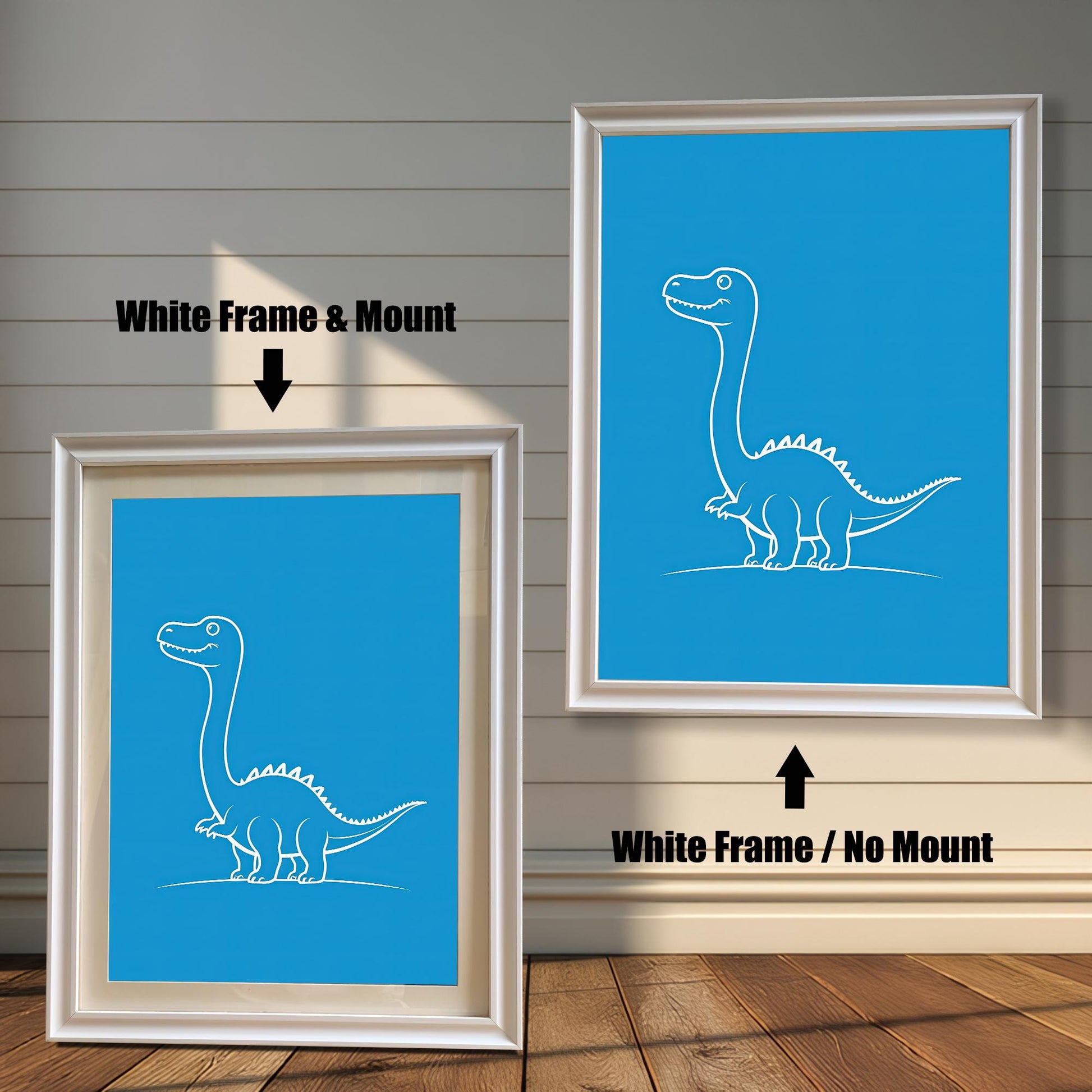 Minimalist Dinosaur Line Wood Framed Wall Art Print | Brontosaurus Illustration Poster