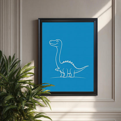 Minimalist Dinosaur Line Wood Framed Wall Art Print | Brontosaurus Illustration Poster