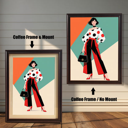 Two framed prints are shown side by side. One is a "Coffee Frame & Mount," and the other is a "Coffee Frame / No Mount," showing the effect of a mat.