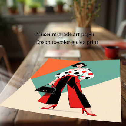 A close-up of an unframed art print on a wooden table. The text highlights its quality: "Museum-grade art paper" and "Epson 12-color giclee print."