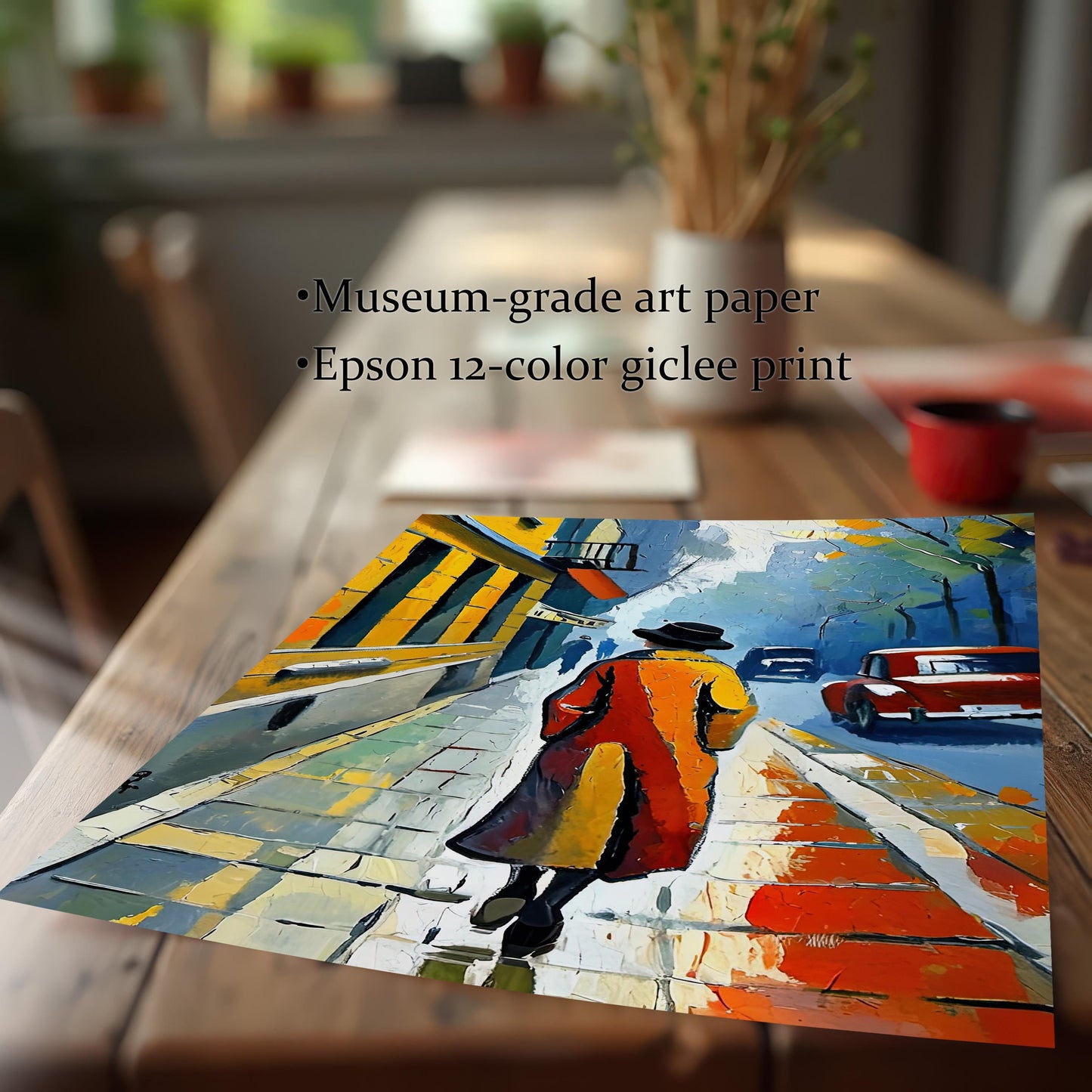 Rainy City Street Scene Painting Print | Wood Framed Wall Art Poster Home Decor