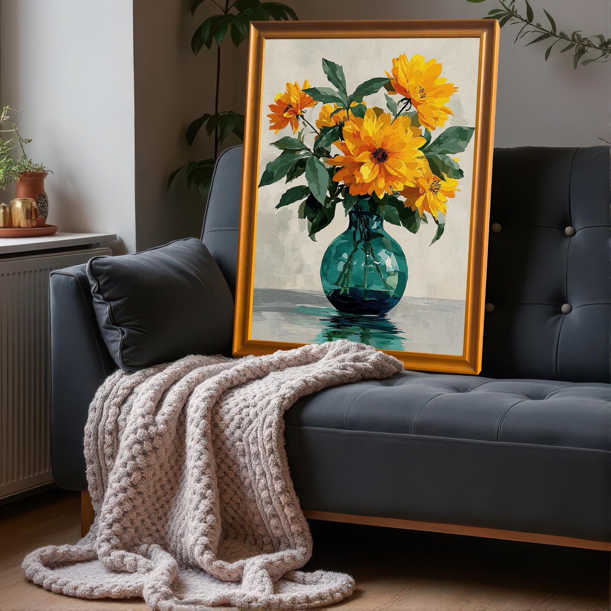 Yellow Chrysanthemum Still Life Art Print - Wood Framed Floral Home Decor