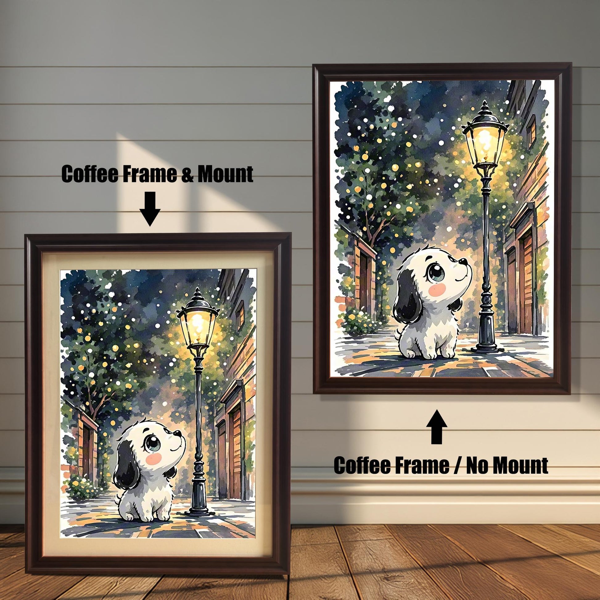Puppy Watercolor Print in Wood Frame: Whimsical Nursery Wall Art