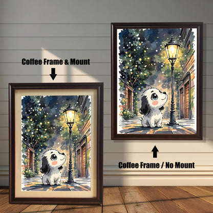 Puppy Watercolor Print in Wood Frame: Whimsical Nursery Wall Art