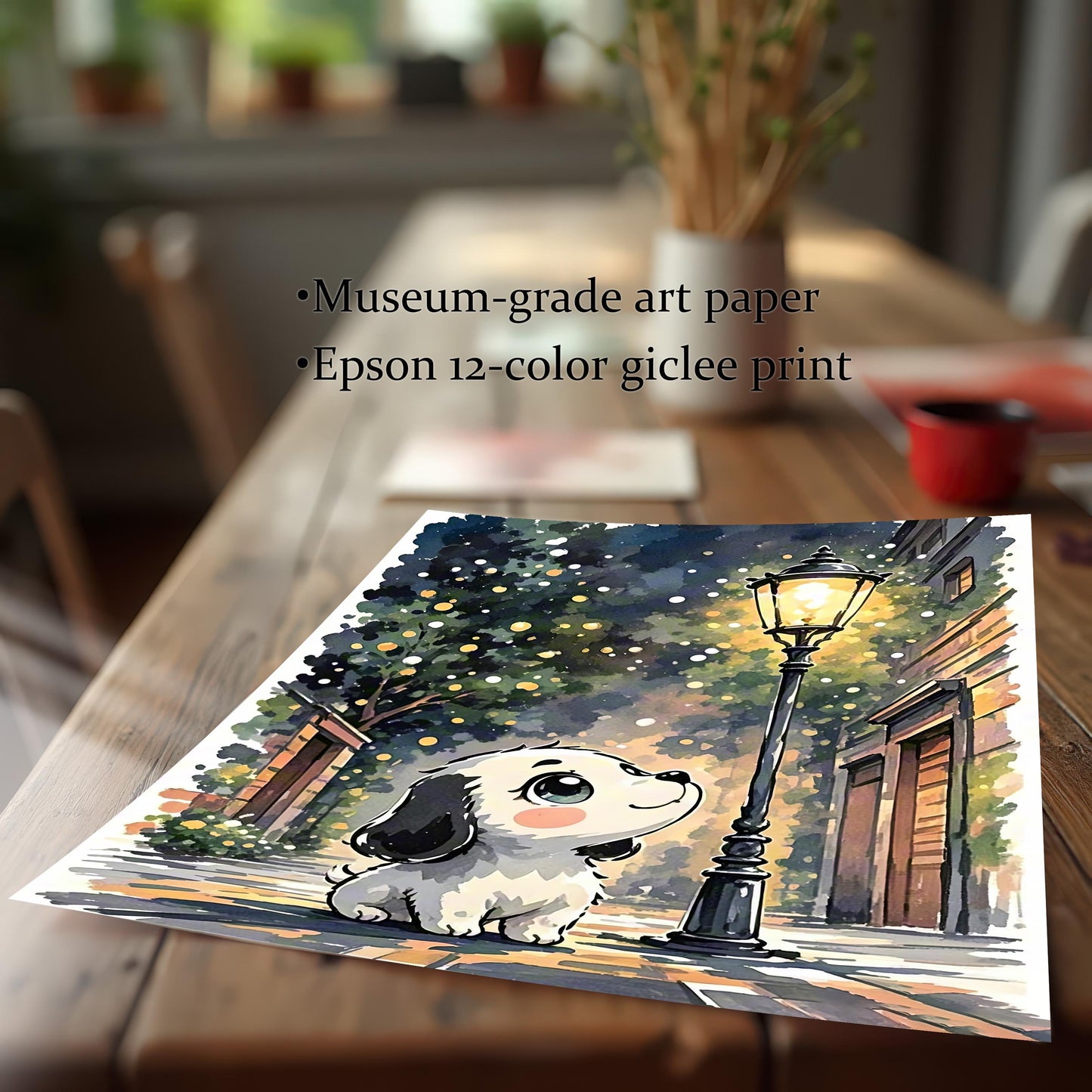 Puppy Watercolor Print in Wood Frame: Whimsical Nursery Wall Art