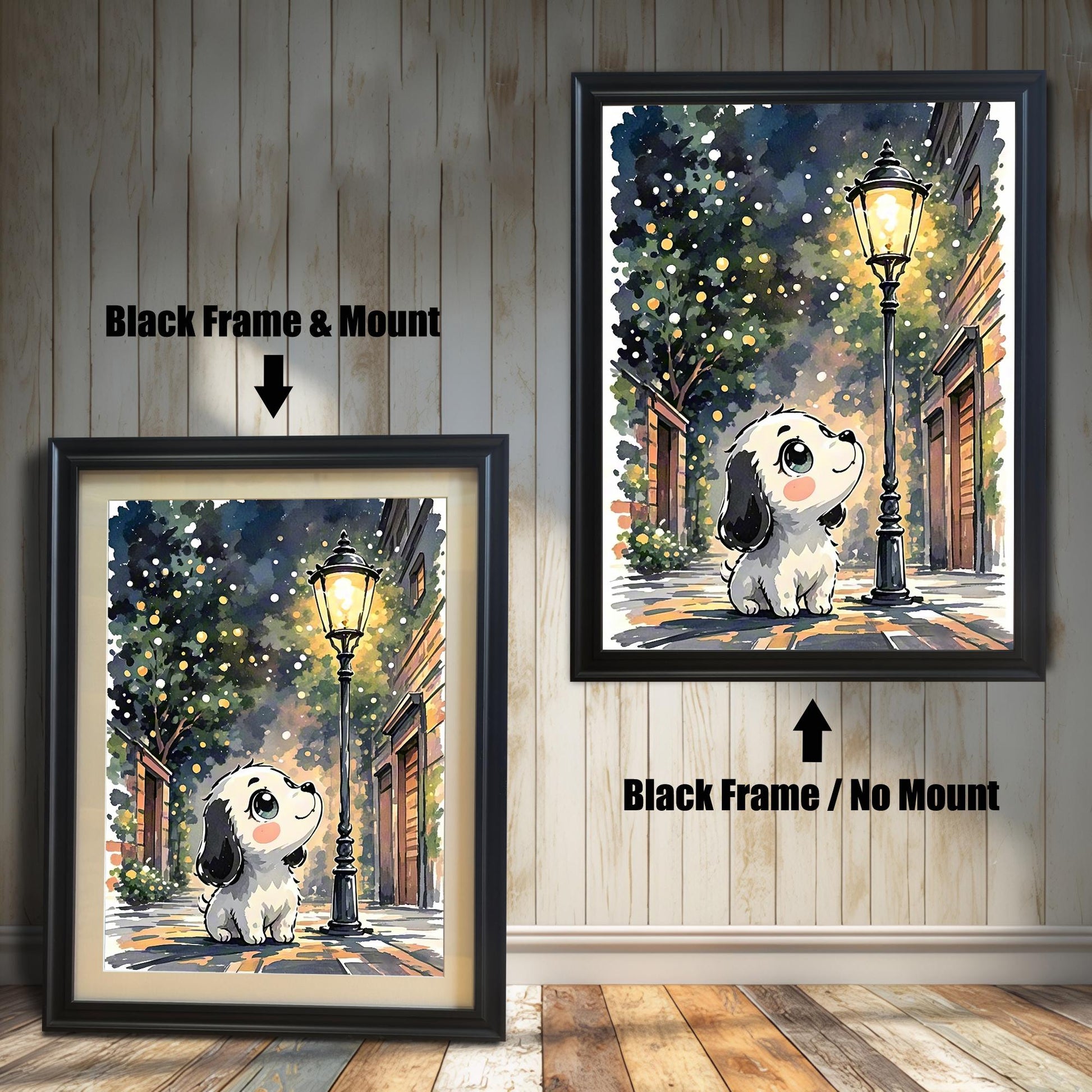 Puppy Watercolor Print in Wood Frame: Whimsical Nursery Wall Art