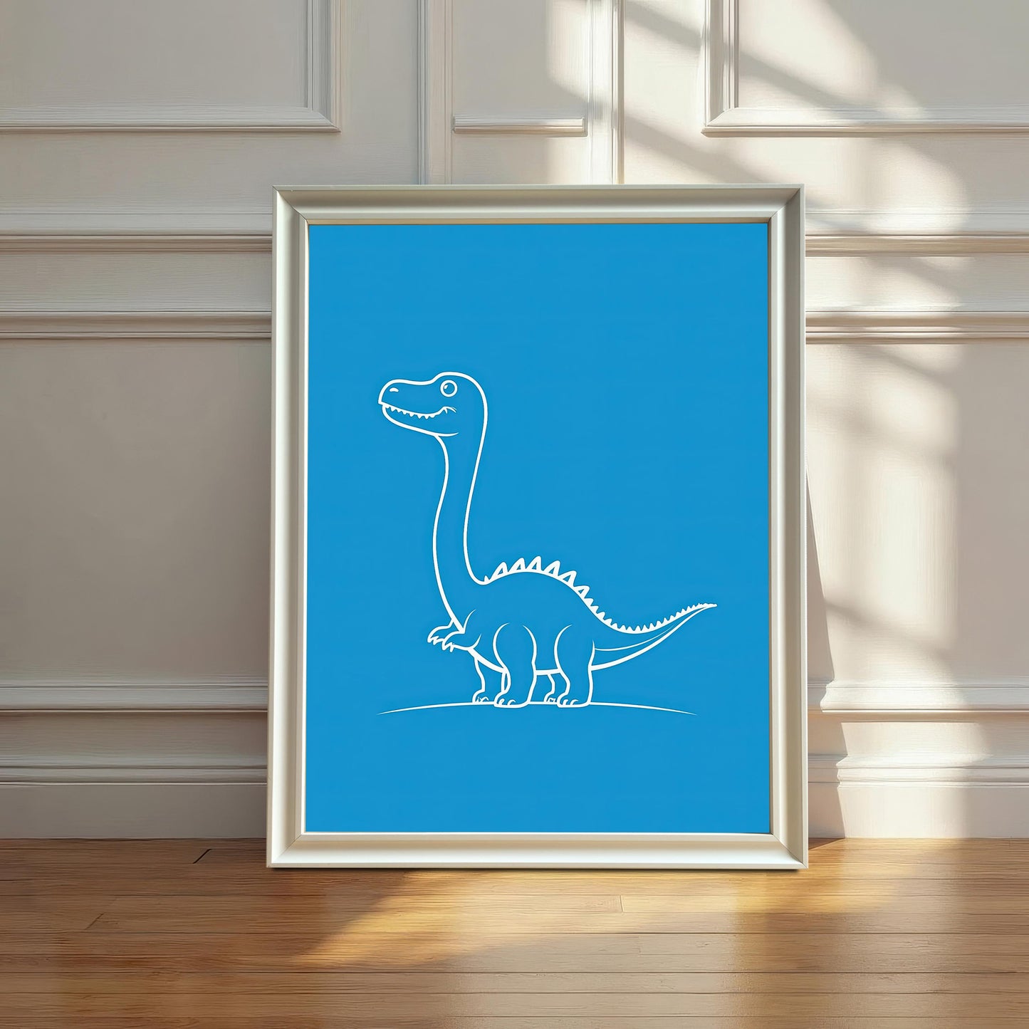 Minimalist Dinosaur Line Wood Framed Wall Art Print | Brontosaurus Illustration Poster