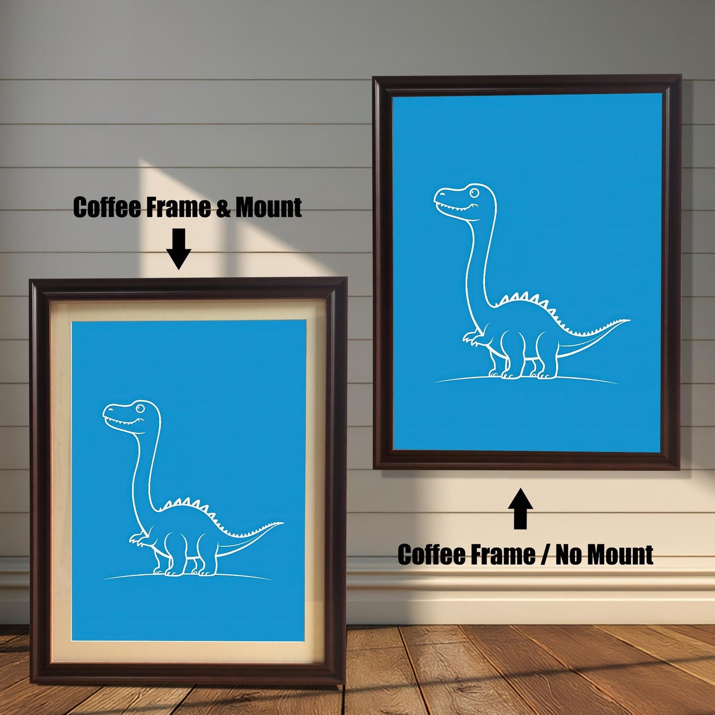 Minimalist Dinosaur Line Wood Framed Wall Art Print | Brontosaurus Illustration Poster