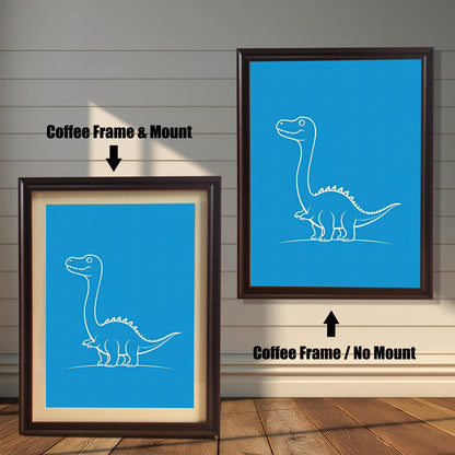 Minimalist Dinosaur Line Wood Framed Wall Art Print | Brontosaurus Illustration Poster
