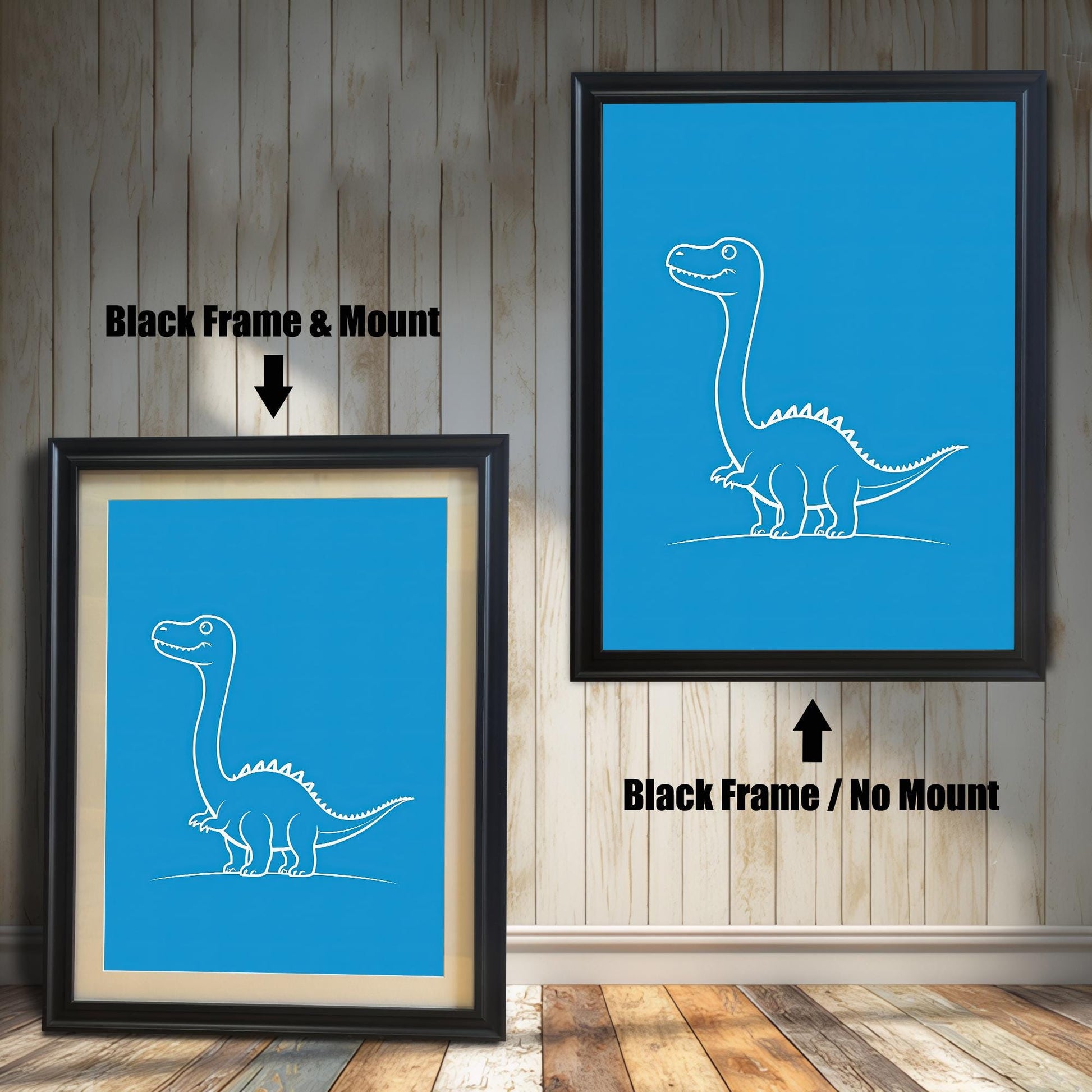 Minimalist Dinosaur Line Wood Framed Wall Art Print | Brontosaurus Illustration Poster