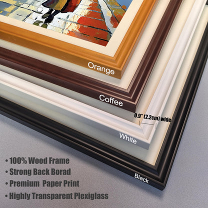 Rainy City Street Scene Painting Print | Wood Framed Wall Art Poster Home Decor