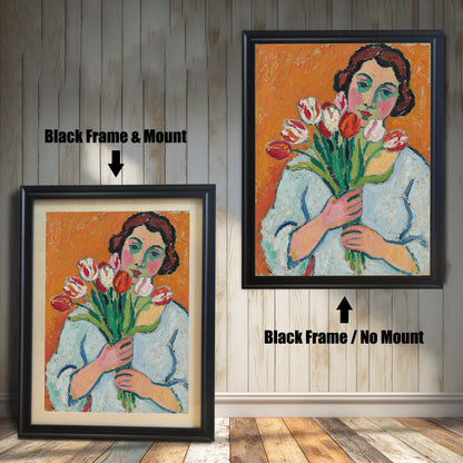 A side-by-side comparison of the same art print with a black frame. One is framed with a white mount, and the other is framed without.