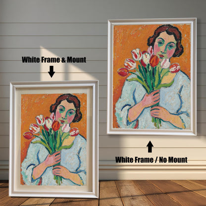 A side-by-side comparison of the same art print with a white frame. One is framed with a white mount, and the other is framed without.