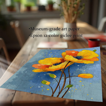 Abstract Yellow Flower Print Wood Framed Wall Art Decor