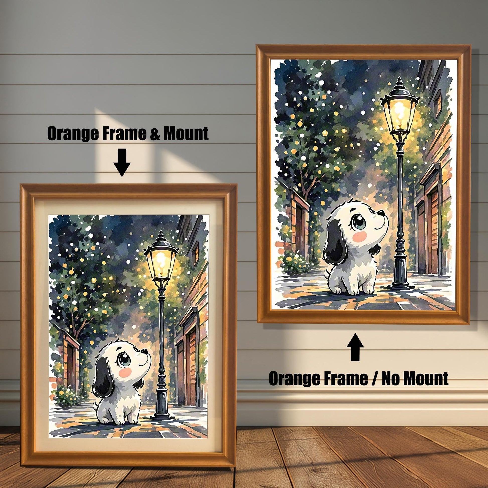 Puppy Watercolor Print in Wood Frame: Whimsical Nursery Wall Art