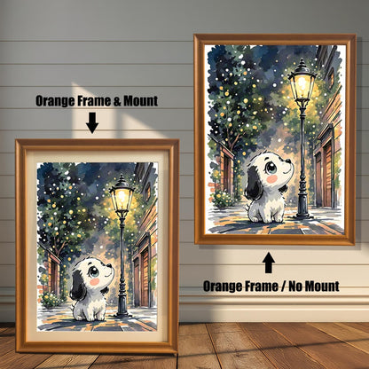 Puppy Watercolor Print in Wood Frame: Whimsical Nursery Wall Art