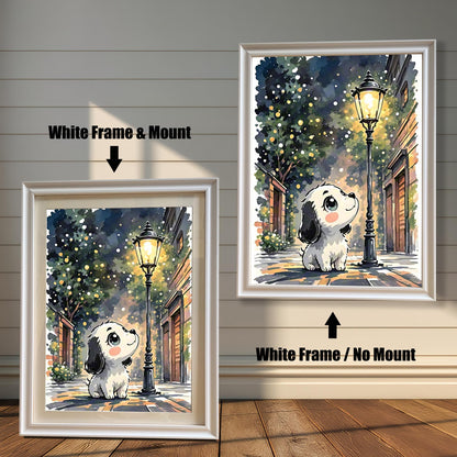 Puppy Watercolor Print in Wood Frame: Whimsical Nursery Wall Art