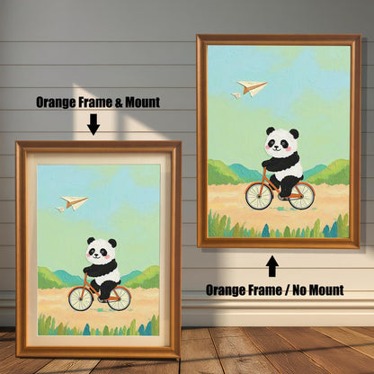 Panda Bicycle Cartoon Art Print: Wood Framed Whimsical Kids Room Decor