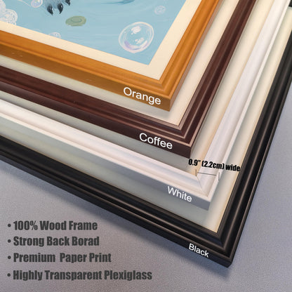 close-up view of four different frame colors: orange, coffee, white, and black. The frames are layered on top of each other, with dimensions of 0.9" (2.2cm) wide shown.