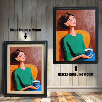 Two versions of the artwork, both with a black frame. The image on the left shows a Mount (white/cream border) included, while the image on the right shows No Mount.