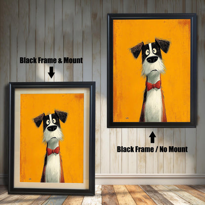 Two options for the framed art: one in a black frame with a mount, and one in a black frame without a mount.