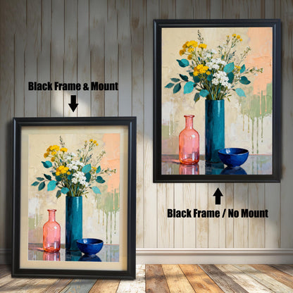 Comparison of a Black-framed print with a light mount (mat) and the same Black-framed print without a mount (full print visible).