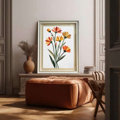 Minimalist Orange Yellow Flower Art Print: Wood Frame, Floral Poster