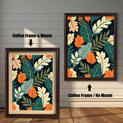 Comparison image showing the Impressionist Landscape art print in a Coffee Frame with a Mount (left) and the same print in a Coffee Frame with No Mount (right).