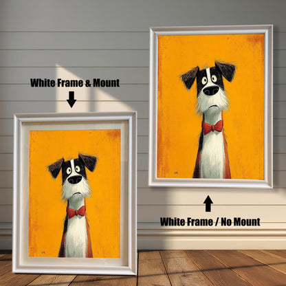 Two options for the framed art: one in a white frame with a mount (mat), and one in a white frame without a mount.