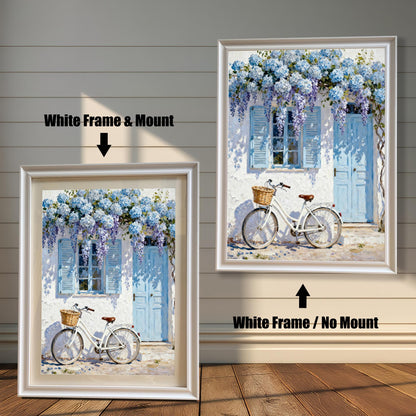Comparison of a White-framed print with a light mount (mat) and the same White-framed print without a mount (full print visible).