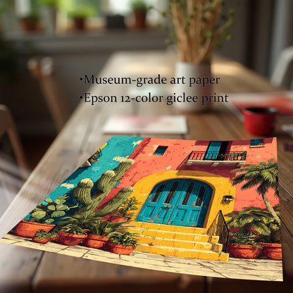 Close-up of the art print resting on a wooden table, emphasizing the Museum-grade art paper and the high-quality Epson 12-color giclee print detail.