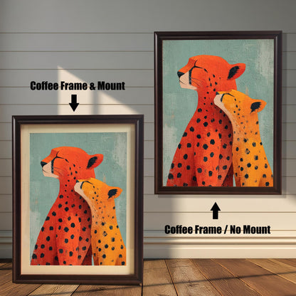 Abstract Cheetah Mother & Cub Art Print, Wood Framed Wall Decor, Modern Wildlife Giclée