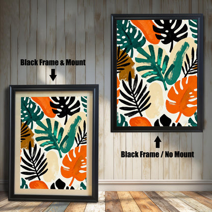 Comparison image of the art print in a Black Frame with and without a Mount (matting). The left image shows the print with a mount, and the right shows it without.
