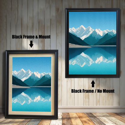 Wood Framed Minimalist Snowy Mountain Lake Art Giclée Print