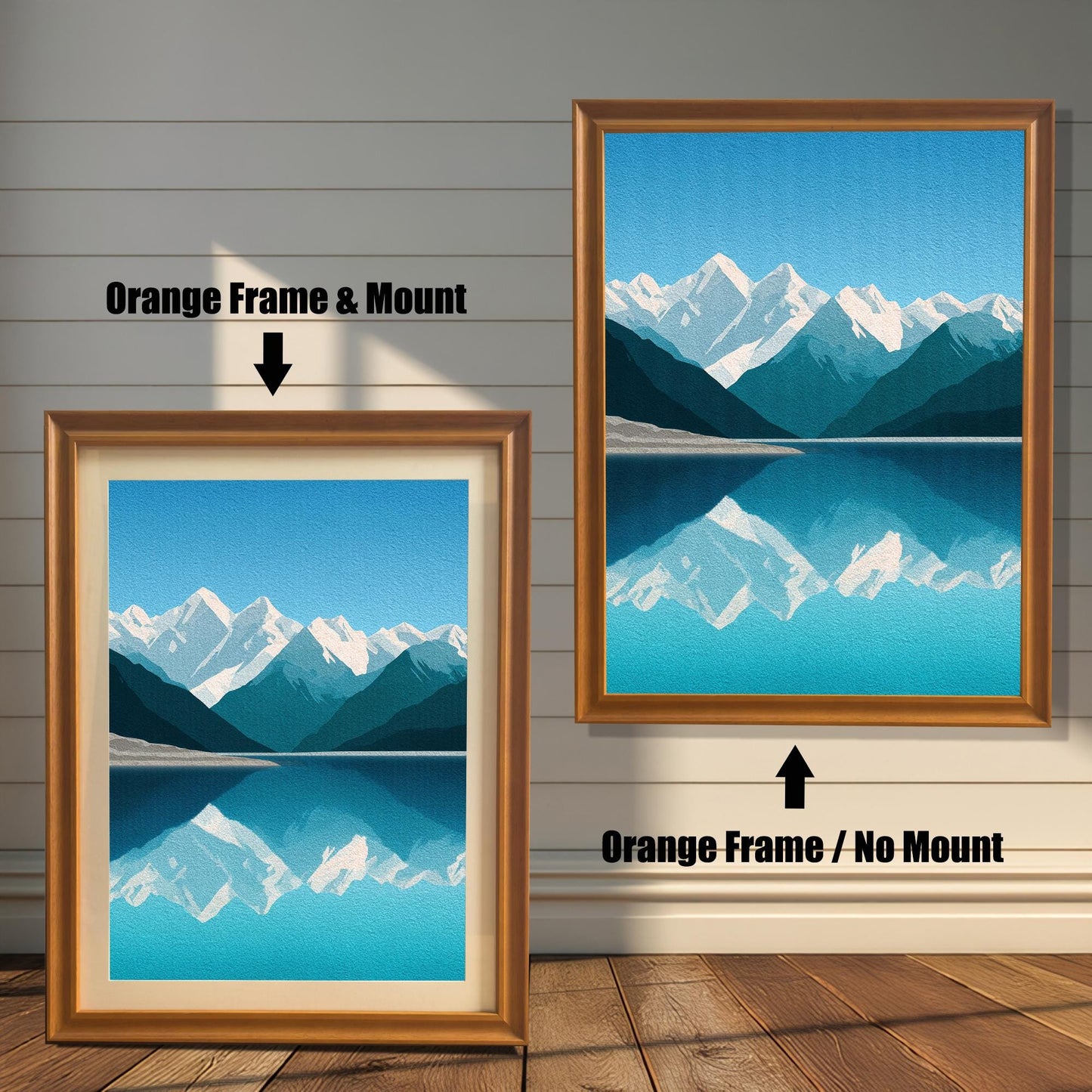 Wood Framed Minimalist Snowy Mountain Lake Art Giclée Print
