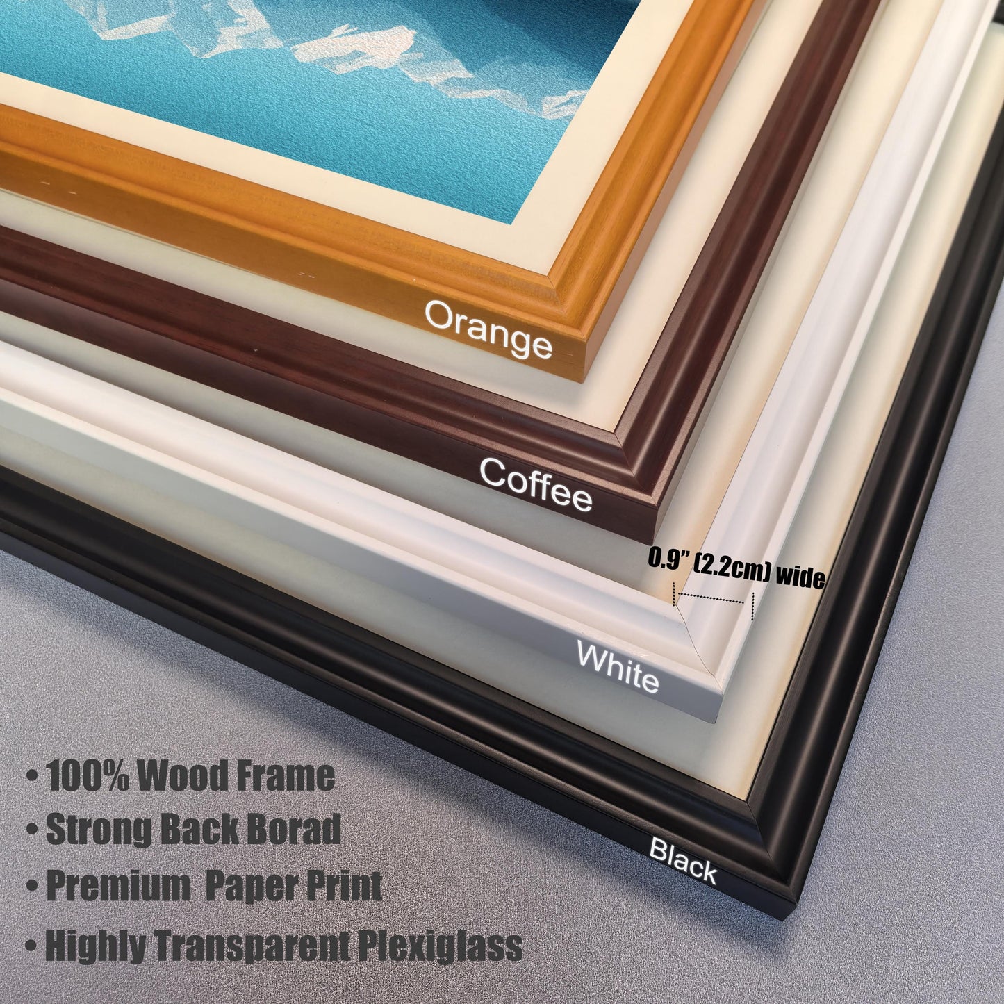 Wood Framed Minimalist Snowy Mountain Lake Art Giclée Print