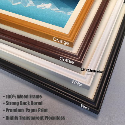 Wood Framed Minimalist Snowy Mountain Lake Art Giclée Print