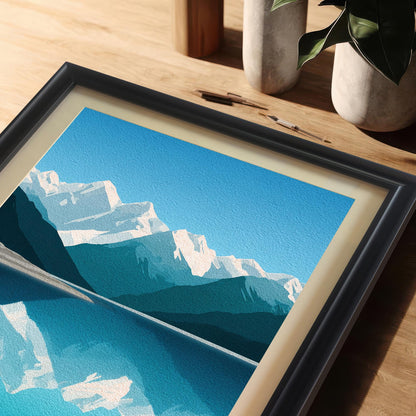 Wood Framed Minimalist Snowy Mountain Lake Art Giclée Print