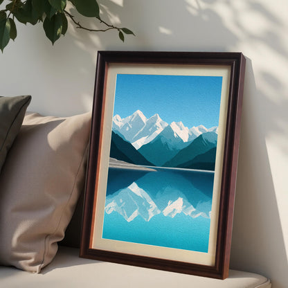 Wood Framed Minimalist Snowy Mountain Lake Art Giclée Print