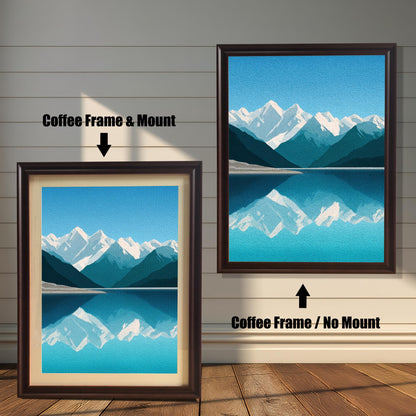 Wood Framed Minimalist Snowy Mountain Lake Art Giclée Print