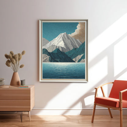 Wood Framed Mountain Lake Landscape Art Print Wall Decor
