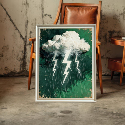 The purple and blue mountain art print in a white frame, hanging on a light wall above a modern beige sofa and a wooden coffee table in a sunlit living room.