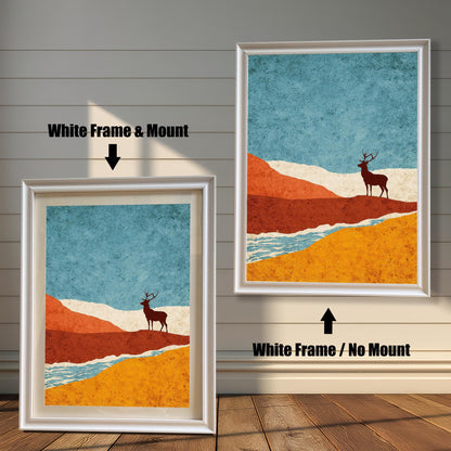 Side-by-side comparison of "White" frames: one option showing a white frame with a mount and the other a white frame without a mount.